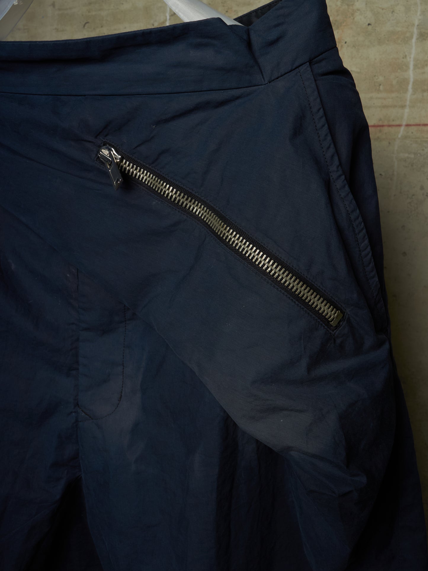 Rick Owens SS10 "RELEASE" Washed Navy Asymmetric Flap Zip Pocket Drop-crotch Shorts