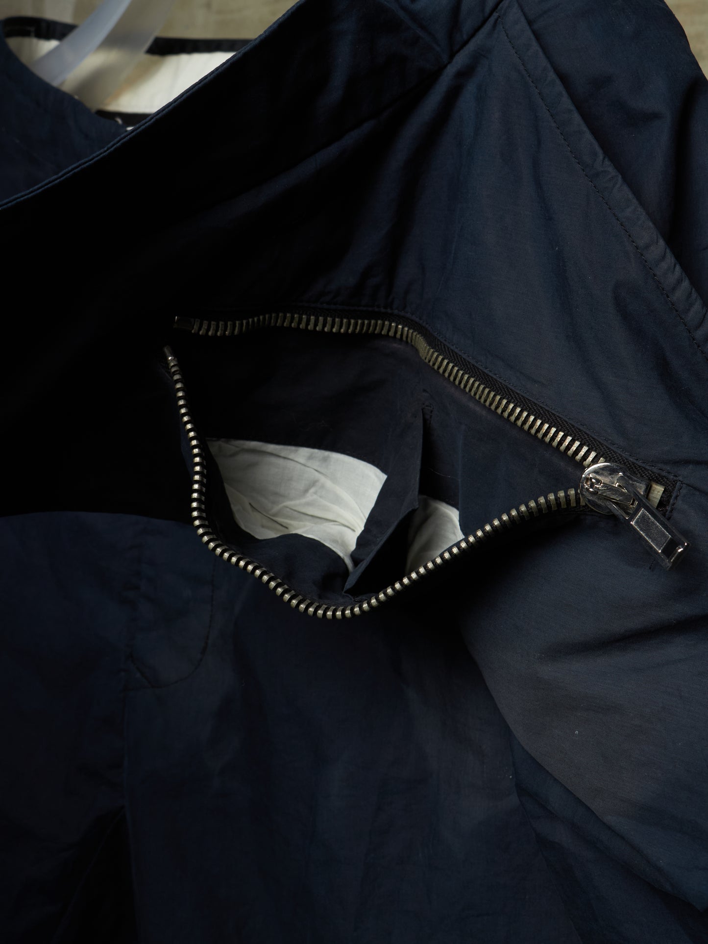 Rick Owens SS10 "RELEASE" Washed Navy Asymmetric Flap Zip Pocket Drop-crotch Shorts