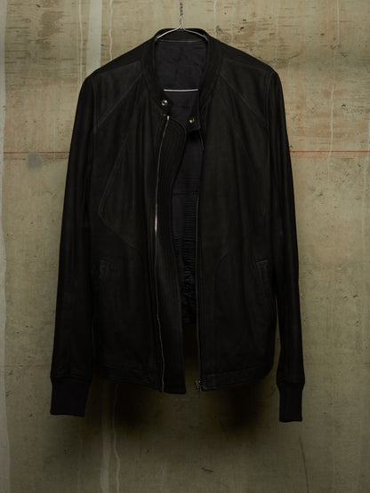 Rick Owens SS16 "CYCLOPS" BLACK Lamb Nubuck Leather Intarsia Rider Jacket