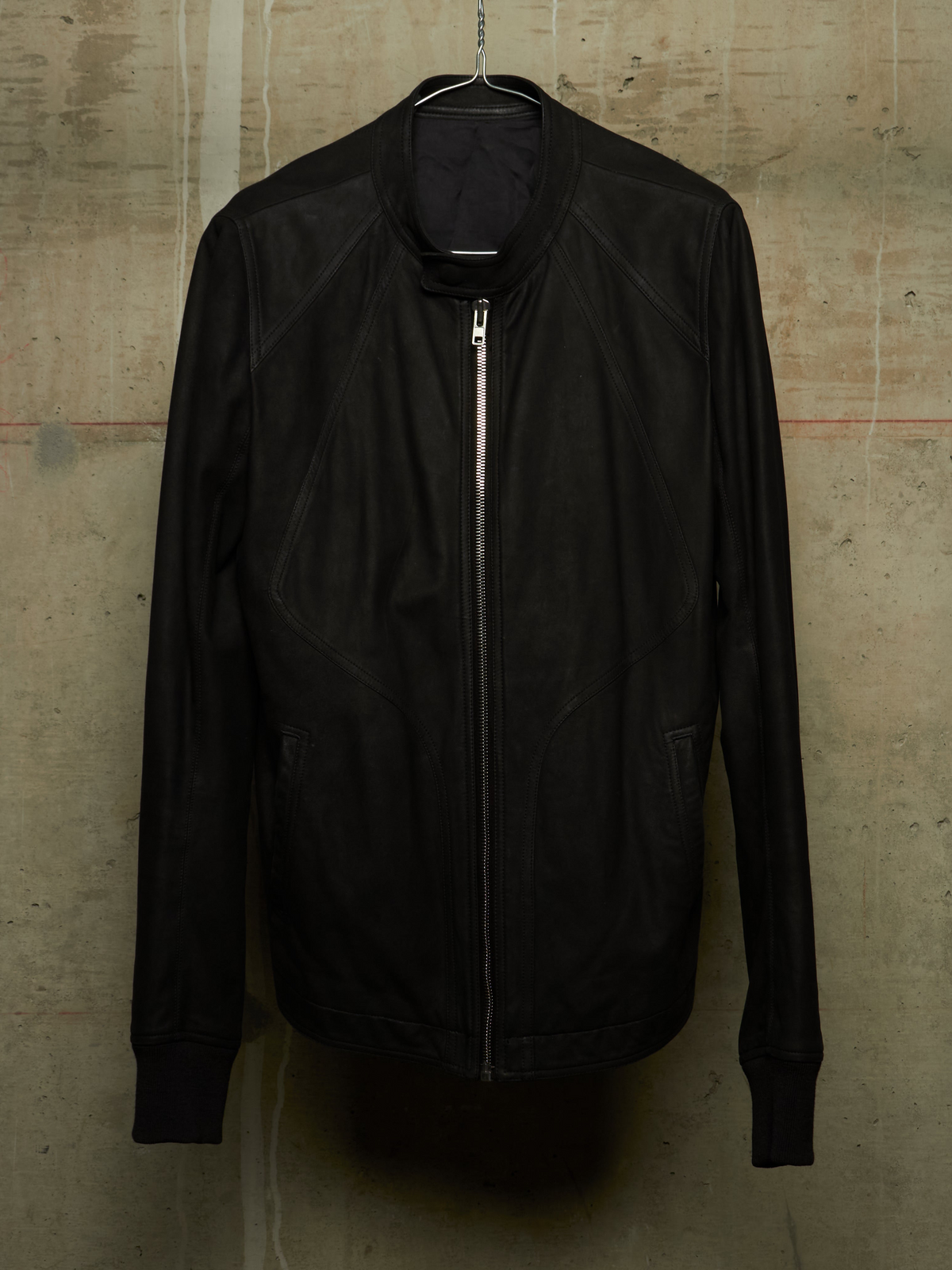 Rick Owens SS16 "CYCLOPS" BLACK Lamb Nubuck Leather Intarsia Rider Jacket