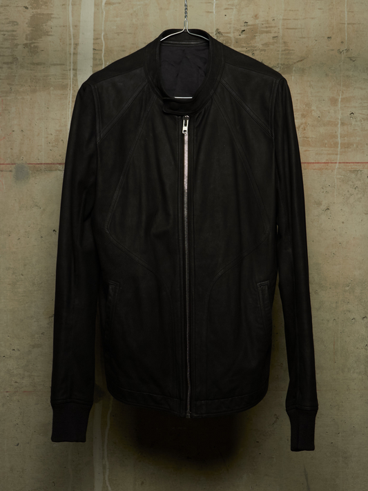 Rick Owens SS16 "CYCLOPS" BLACK Lamb Nubuck Leather Intarsia Rider Jacket