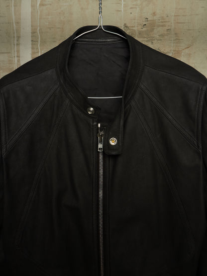 Rick Owens SS16 "CYCLOPS" BLACK Lamb Nubuck Leather Intarsia Rider Jacket