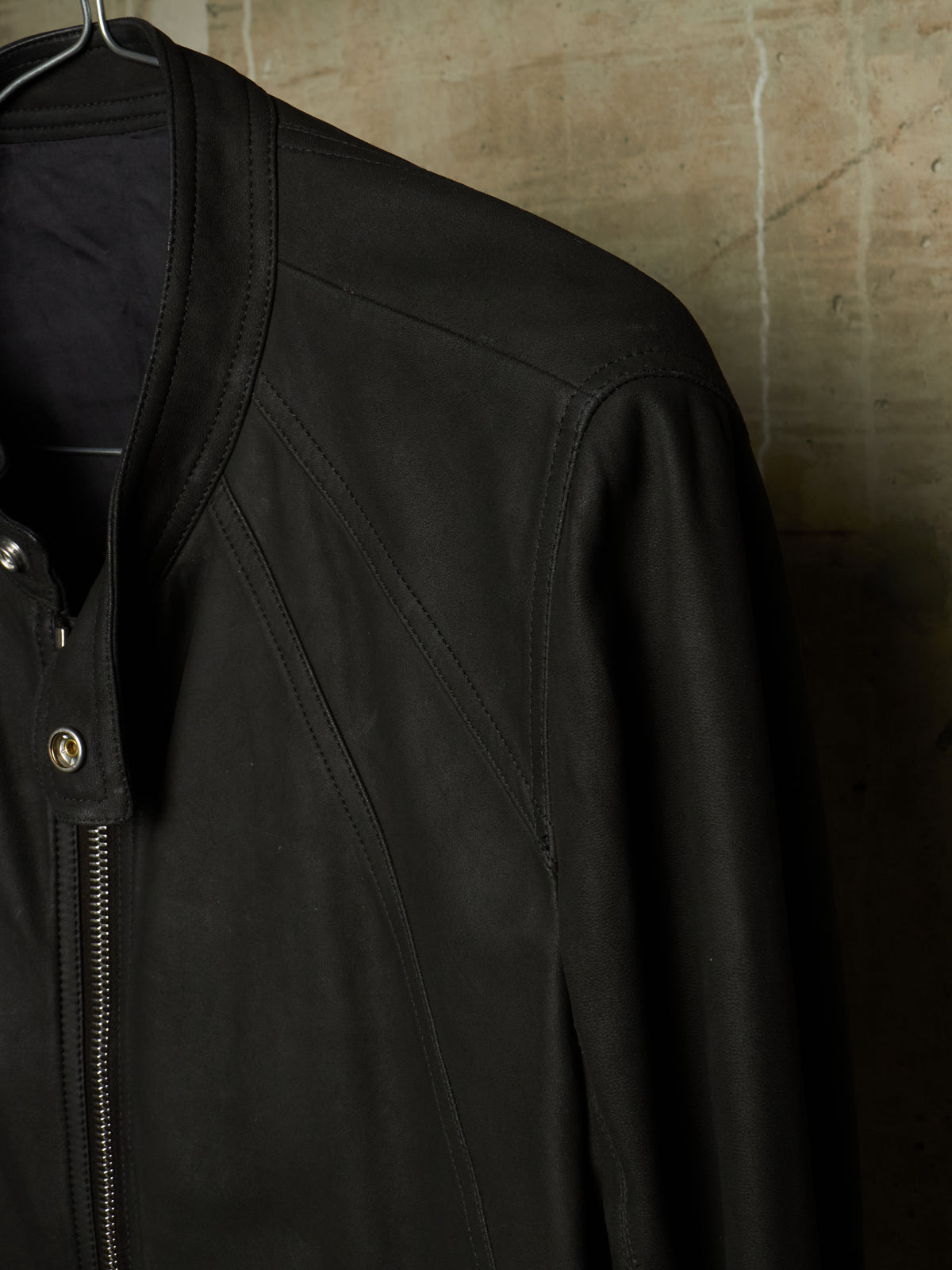 Rick Owens SS16 "CYCLOPS" BLACK Lamb Nubuck Leather Intarsia Rider Jacket