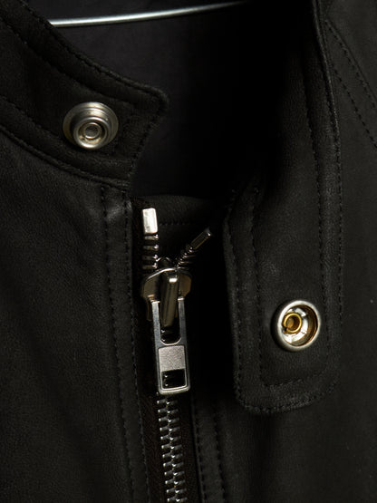 Rick Owens SS16 "CYCLOPS" BLACK Lamb Nubuck Leather Intarsia Rider Jacket