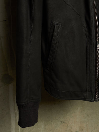 Rick Owens SS16 "CYCLOPS" BLACK Lamb Nubuck Leather Intarsia Rider Jacket