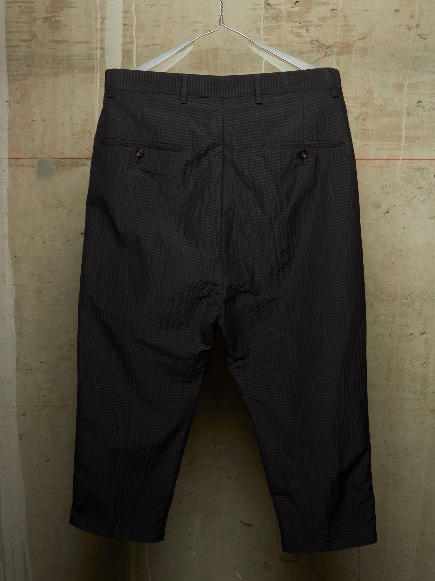 Rick Owens SS19 "BABEL" Black Striped Seersucker Cropped Trousers