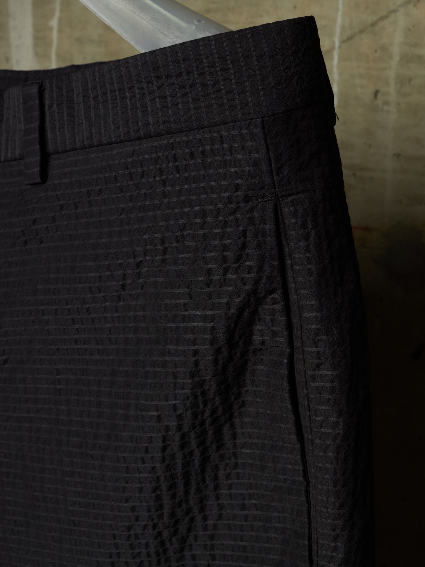 Rick Owens SS19 "BABEL" Black Striped Seersucker Cropped Trousers
