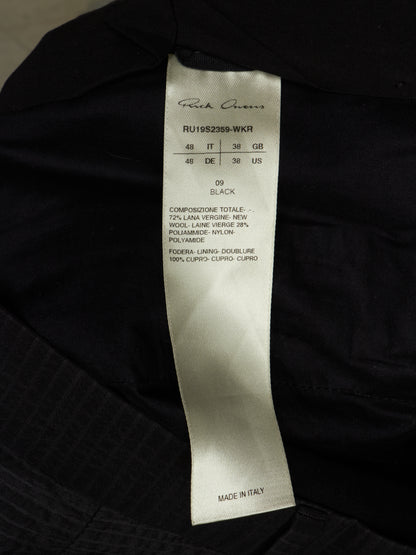 Rick Owens SS19 "BABEL" Black Striped Seersucker Cropped Trousers