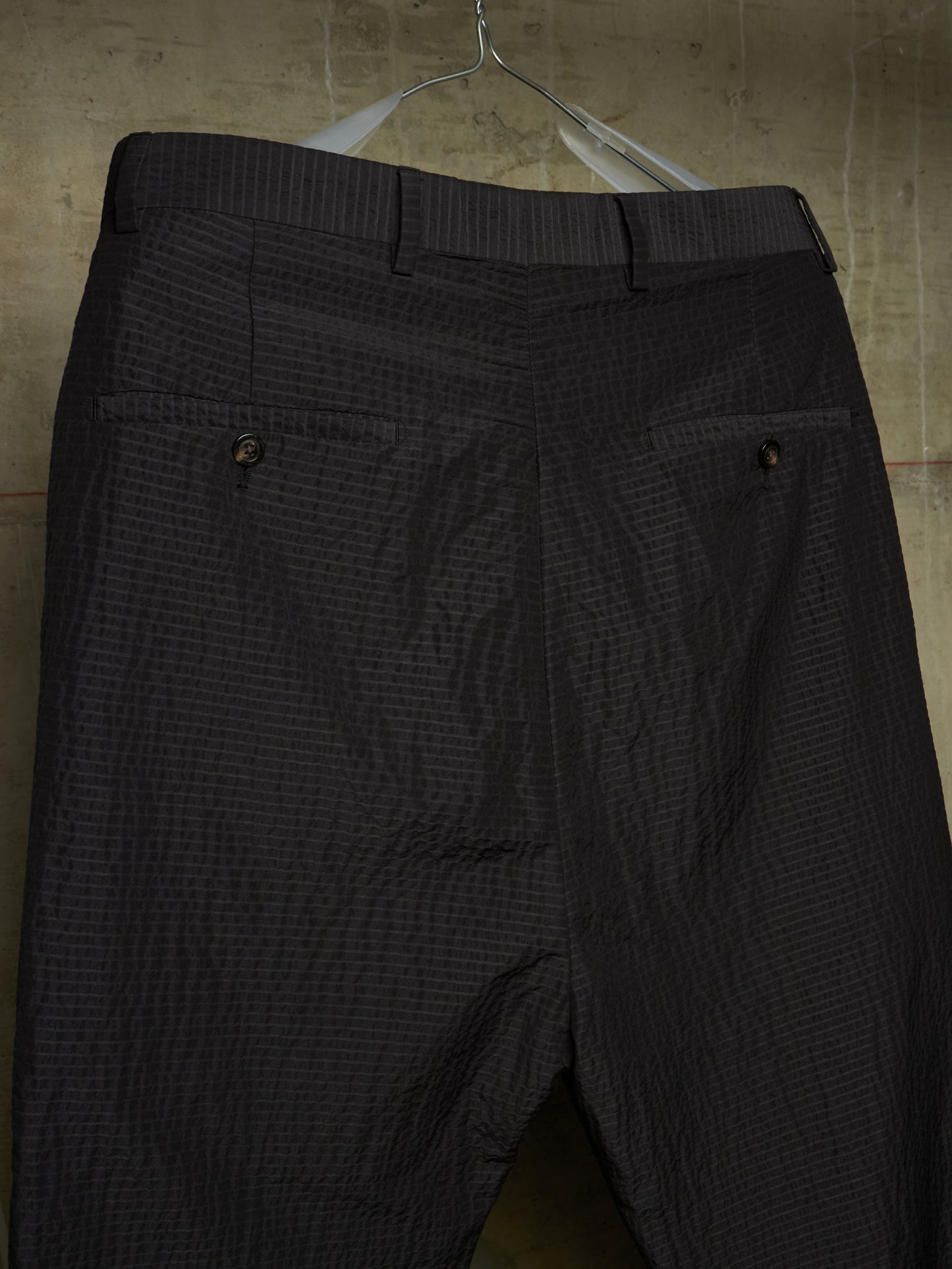 Rick Owens SS19 "BABEL" Black Striped Seersucker Cropped Trousers