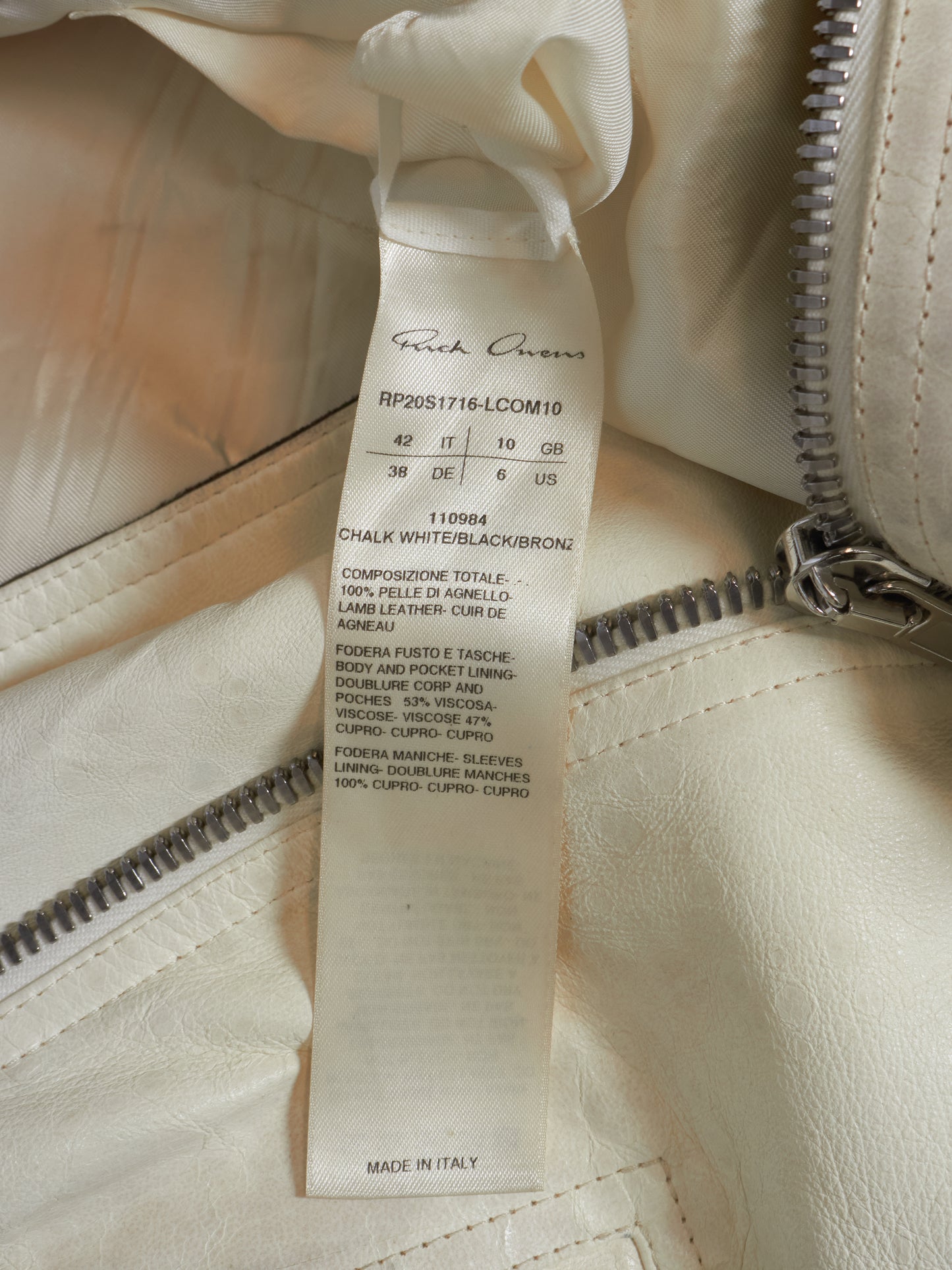 Rick Owens SS20 "TECUATL" Multicoloured Lambskin Leather Dracubiker Jacket