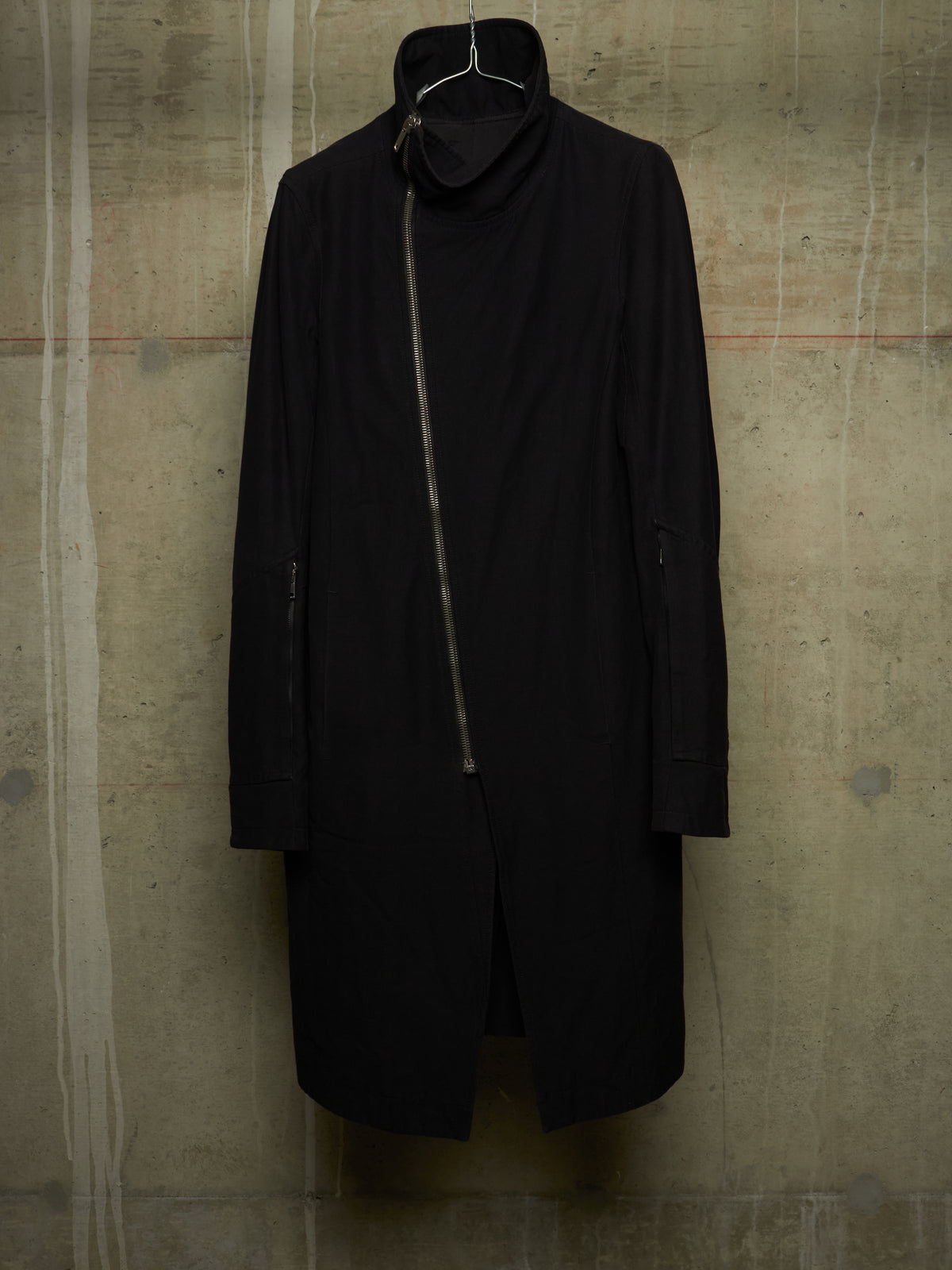 Rick Owens SS09 "STRUTTER" Black Cotton Viscose Asymmetric Zip Molino Coat