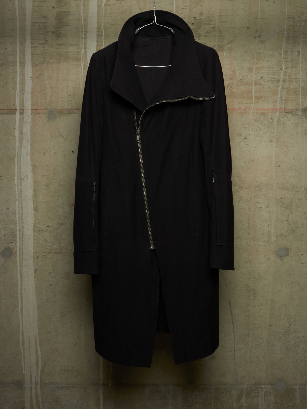 Rick Owens SS09 "STRUTTER" Black Cotton Viscose Asymmetric Zip Molino Coat