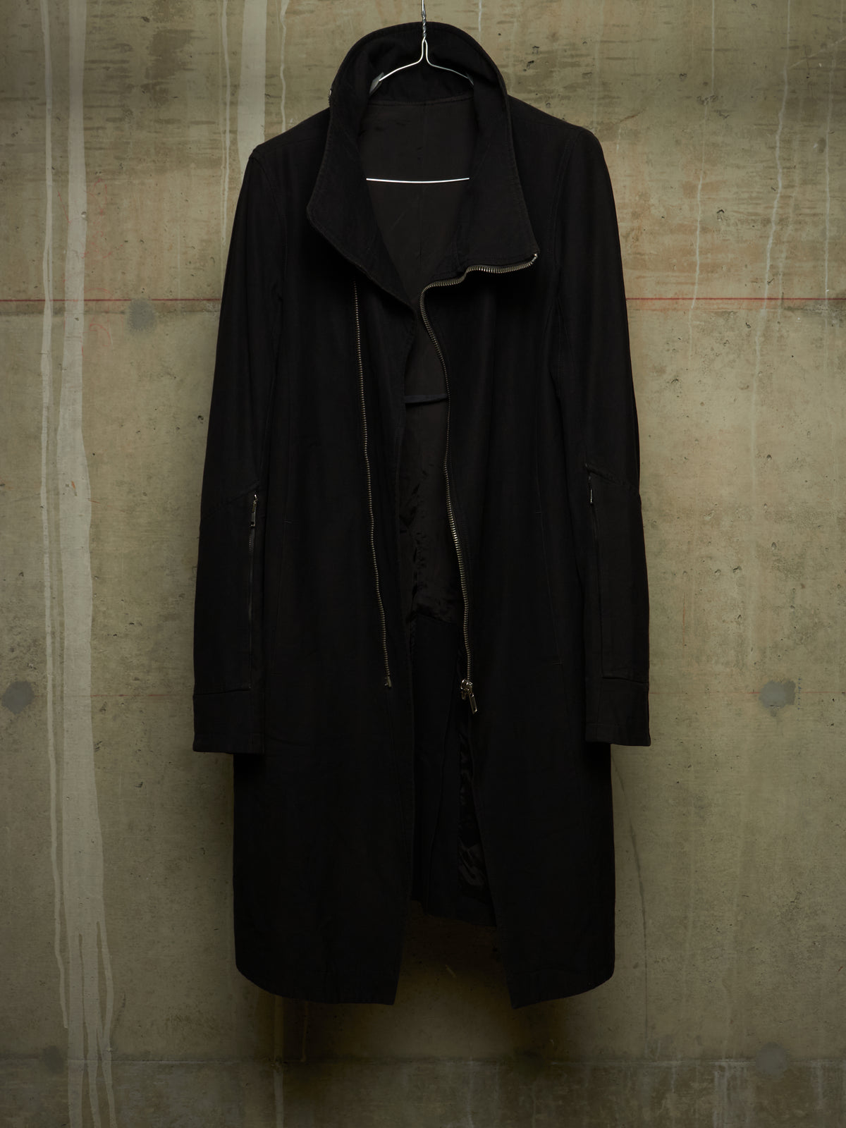 Rick Owens SS09 "STRUTTER" Black Cotton Viscose Asymmetric Zip Molino Coat