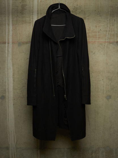Rick Owens SS09 "STRUTTER" Black Cotton Viscose Asymmetric Zip Molino Coat