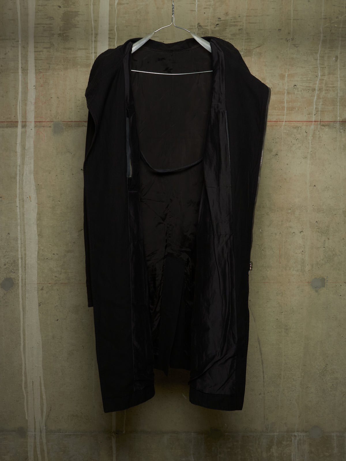 Rick Owens SS09 "STRUTTER" Black Cotton Viscose Asymmetric Zip Molino Coat