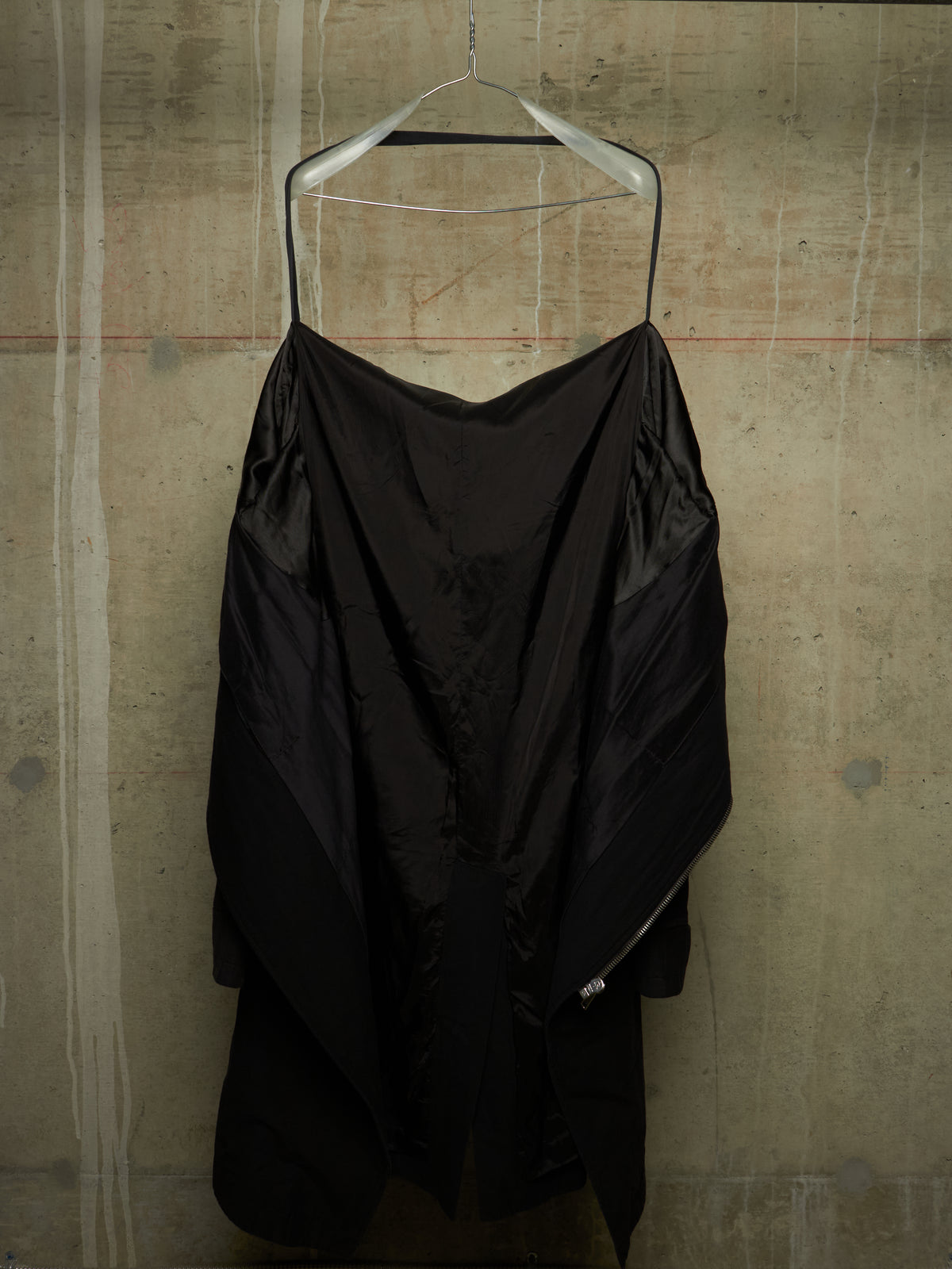 Rick Owens SS09 "STRUTTER" Black Cotton Viscose Asymmetric Zip Molino Coat