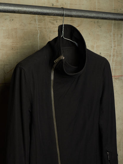 Rick Owens SS09 "STRUTTER" Black Cotton Viscose Asymmetric Zip Molino Coat