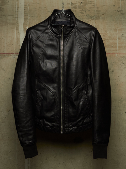 Rick Owens SS13 "ISLAND" BLACK Cow Leather Intarsia Rider Jacket