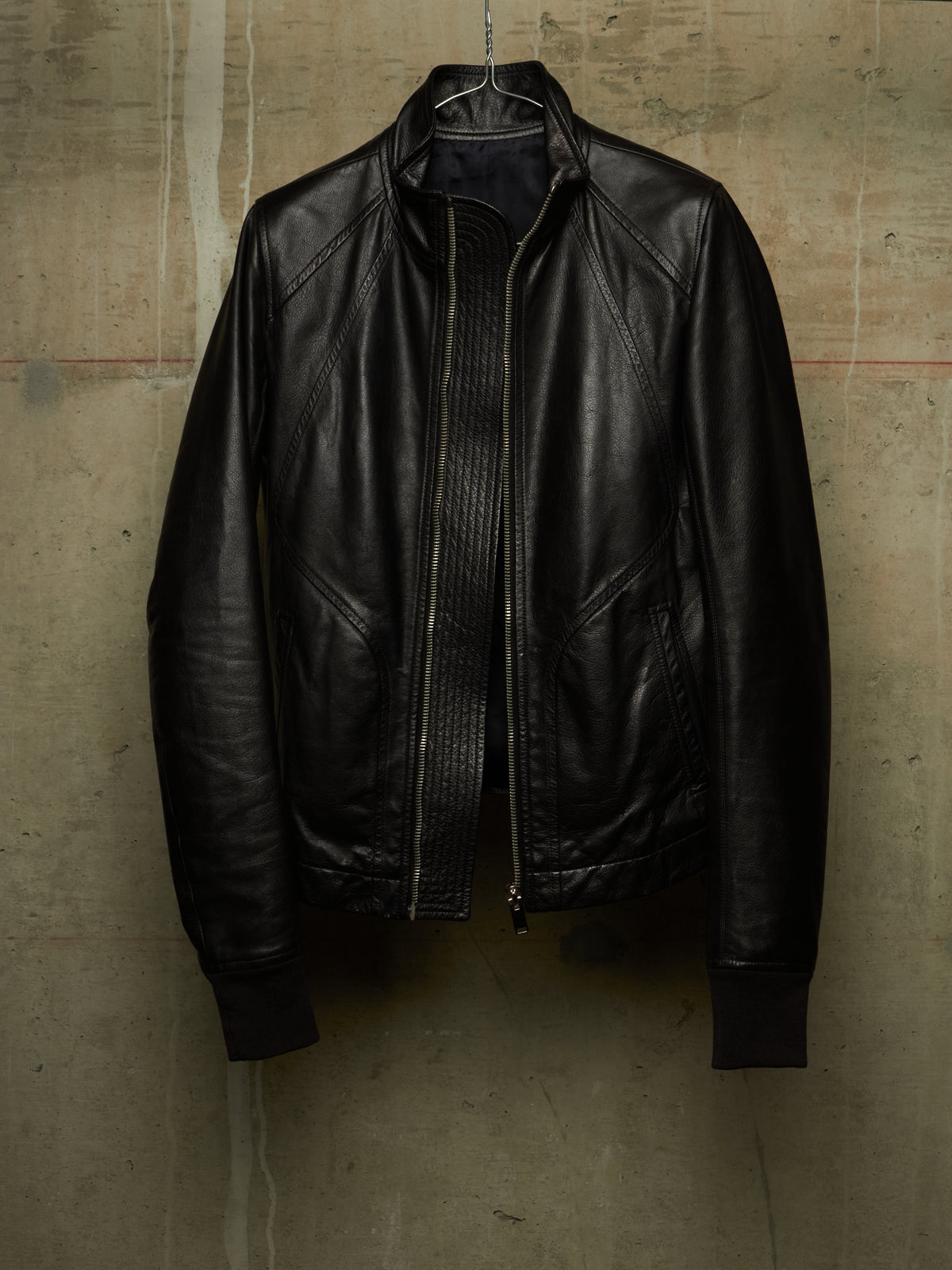 Rick Owens SS13 "ISLAND" BLACK Cow Leather Intarsia Rider Jacket