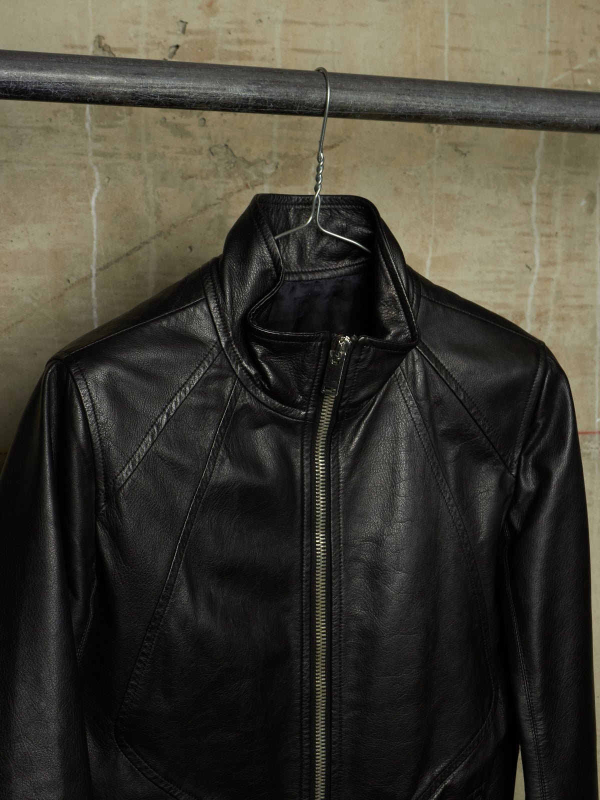 Rick Owens SS13 "ISLAND" BLACK Cow Leather Intarsia Rider Jacket