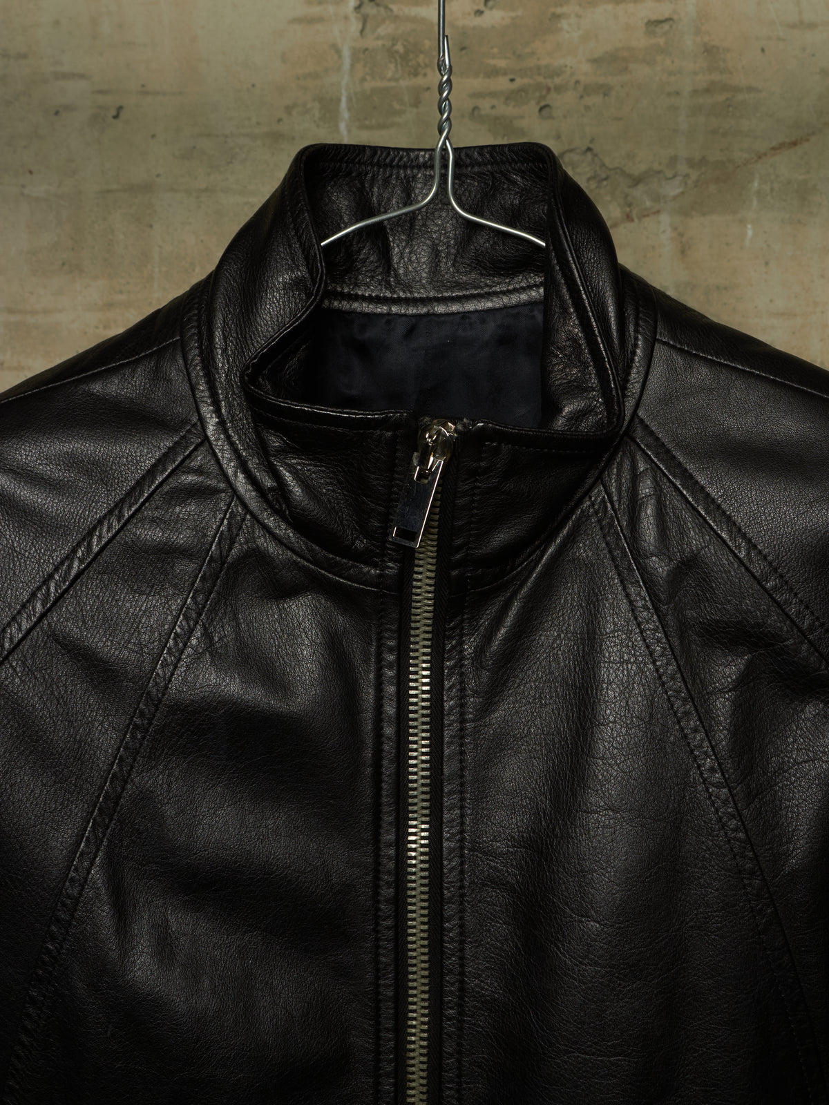 Rick Owens SS13 "ISLAND" BLACK Cow Leather Intarsia Rider Jacket