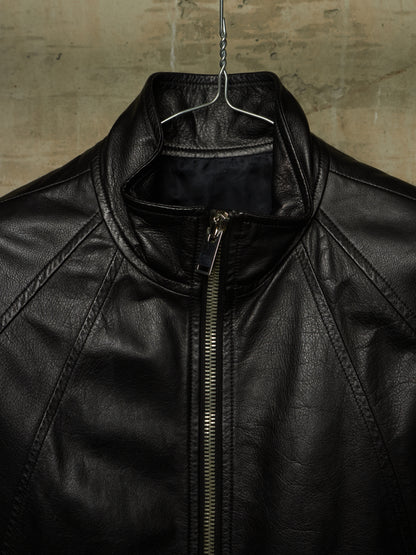 Rick Owens SS13 "ISLAND" BLACK Cow Leather Intarsia Rider Jacket