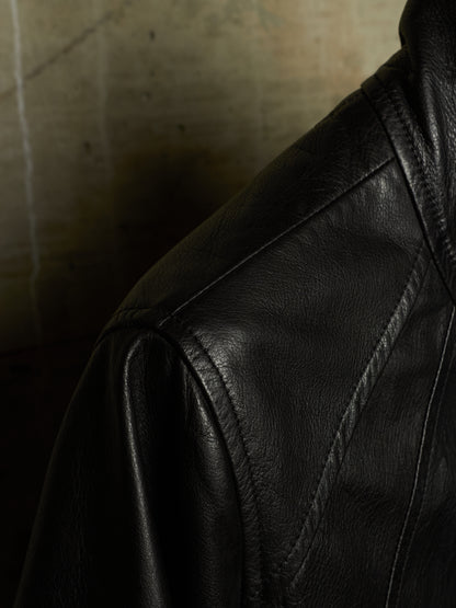 Rick Owens SS13 "ISLAND" BLACK Cow Leather Intarsia Rider Jacket