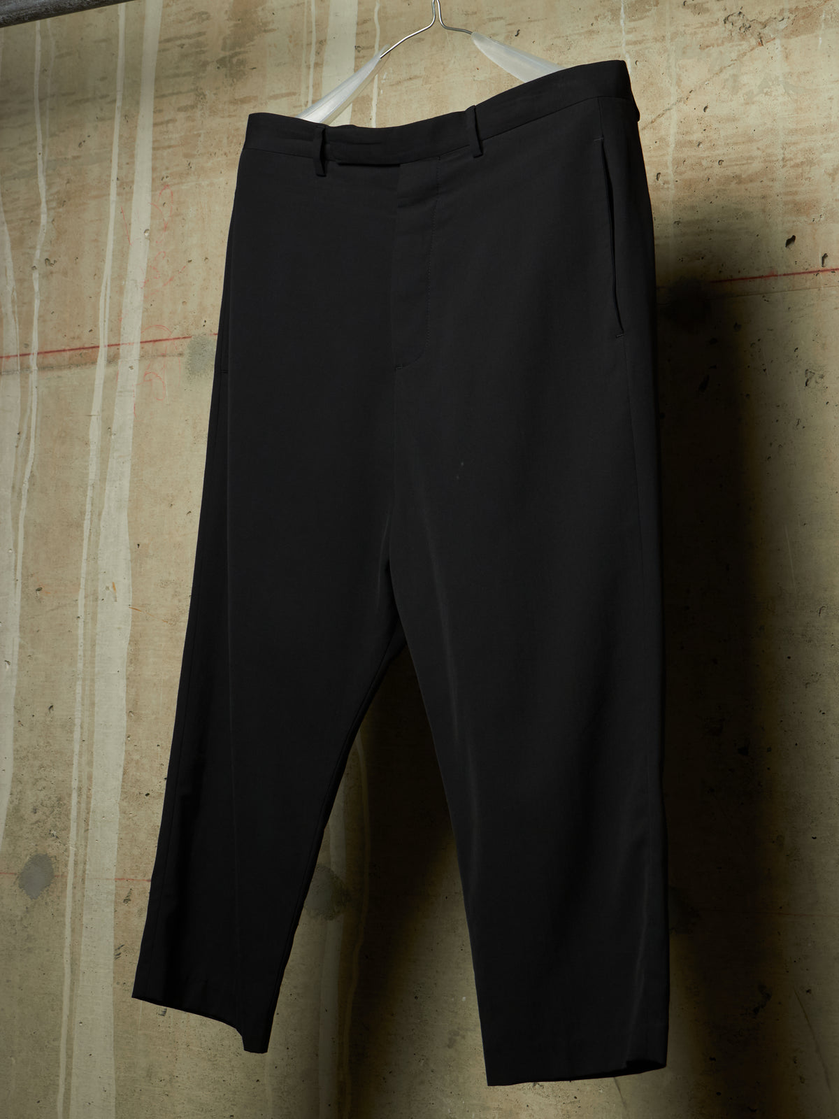 Rick Owens SS18 "DIRT" Black Wool Viscose Drop-crotch Cropped Astaires Pants