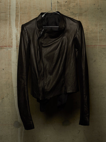 Rick Owens SS20 "TECUTAL" BLACK Lamb Leather Copped Rider Jacket
