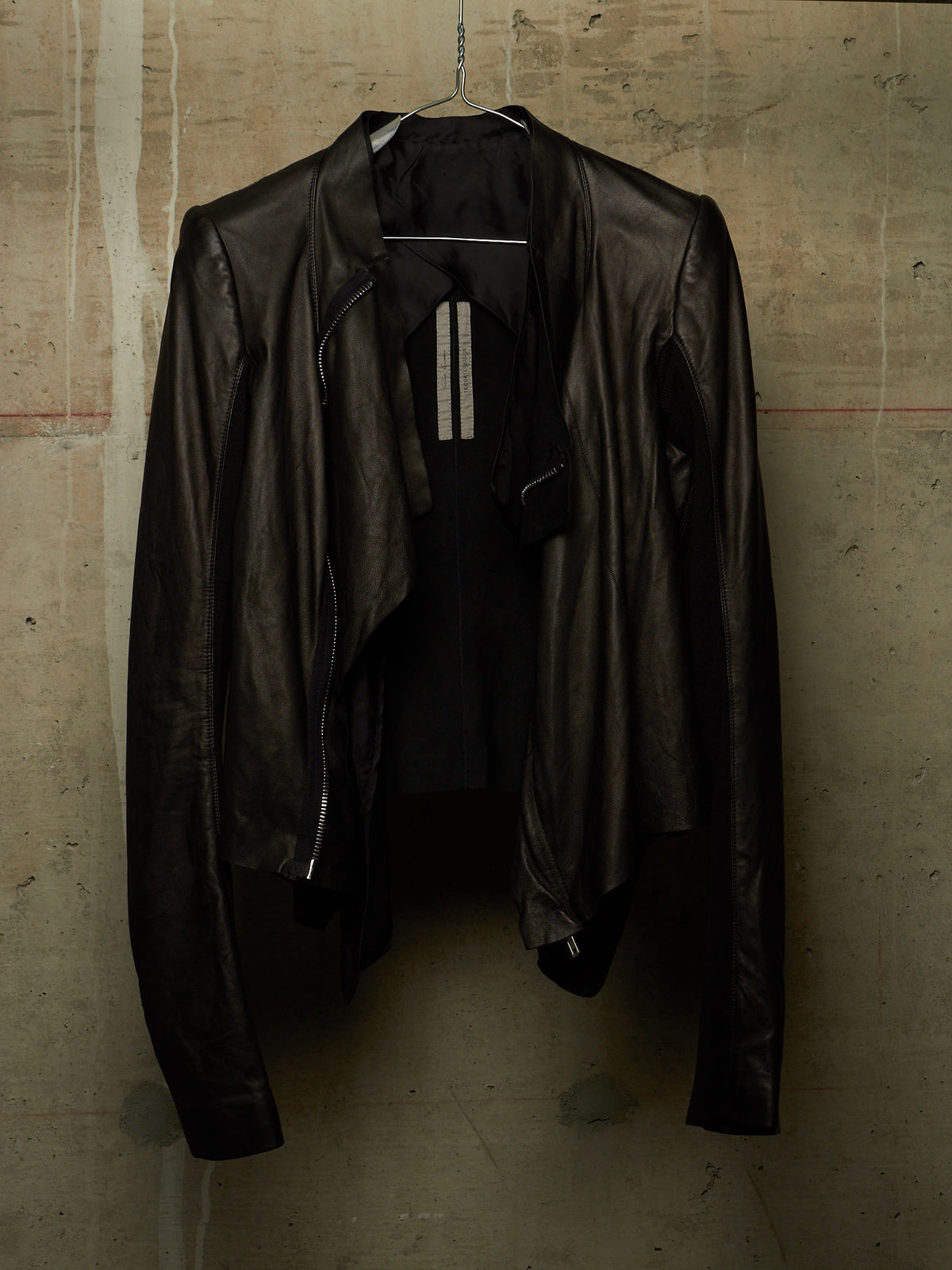 Rick Owens SS20 "TECUTAL" BLACK Lamb Leather Copped Rider Jacket