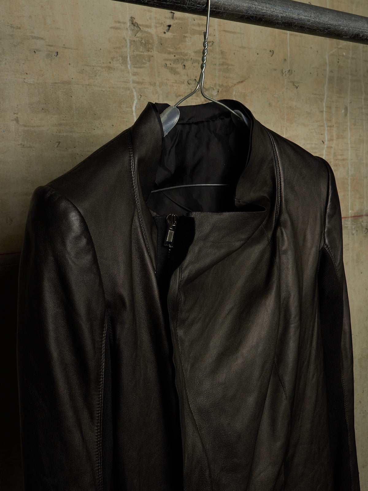 Rick Owens SS20 "TECUTAL" BLACK Lamb Leather Copped Rider Jacket