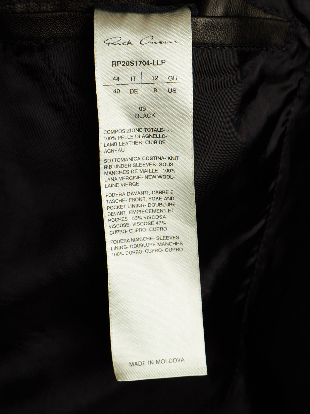 Rick Owens SS20 "TECUTAL" BLACK Lamb Leather Copped Rider Jacket