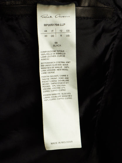Rick Owens SS20 "TECUTAL" BLACK Lamb Leather Copped Rider Jacket
