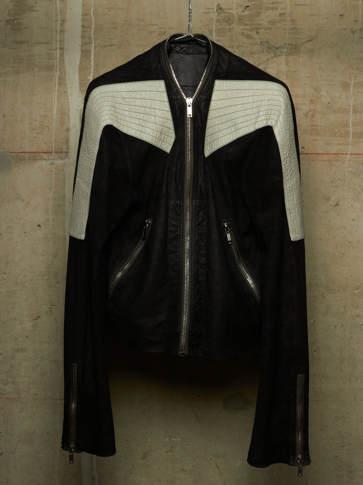 Rick Owens SS21 "PHLEGETHON" BLACK OYSTER Trapunto Klaus Reversed Lamb Leather Jacket