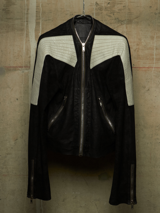 Rick Owens SS21 "PHLEGETHON" BLACK OYSTER Trapunto Klaus Reversed Lamb Leather Jacket