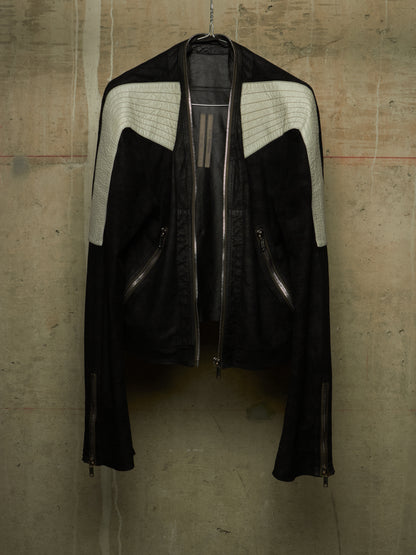Rick Owens SS21 "PHLEGETHON" BLACK OYSTER Trapunto Klaus Reversed Lamb Leather Jacket