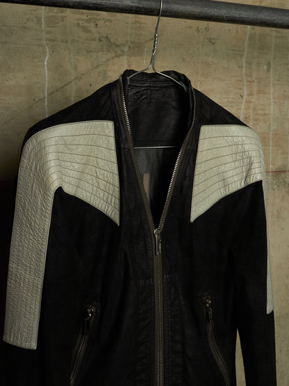 Rick Owens SS21 "PHLEGETHON" BLACK OYSTER Trapunto Klaus Reversed Lamb Leather Jacket