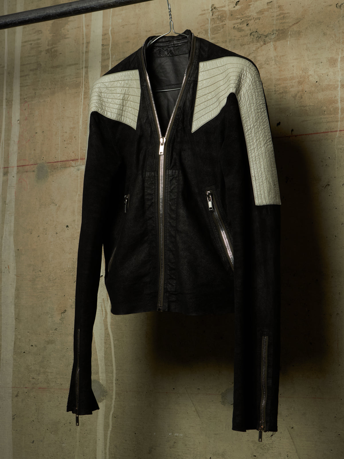 Rick Owens SS21 "PHLEGETHON" BLACK OYSTER Trapunto Klaus Reversed Lamb Leather Jacket
