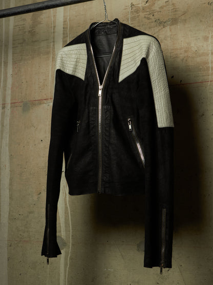 Rick Owens SS21 "PHLEGETHON" BLACK OYSTER Trapunto Klaus Reversed Lamb Leather Jacket