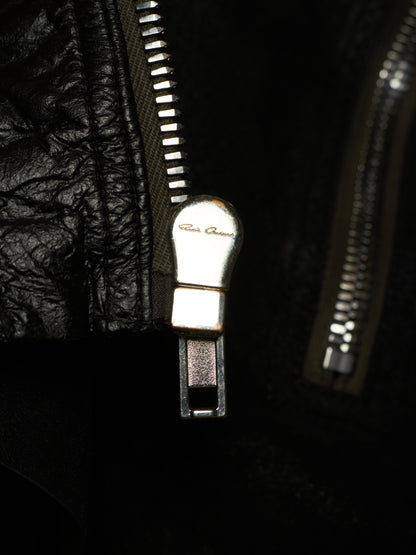 Rick Owens SS21 "PHLEGETHON" BLACK OYSTER Trapunto Klaus Reversed Lamb Leather Jacket