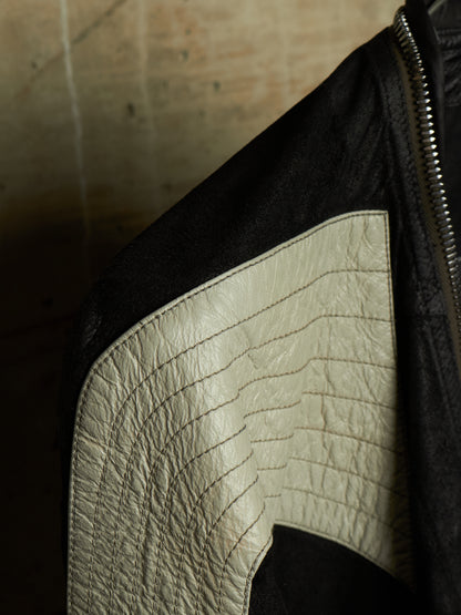 Rick Owens SS21 "PHLEGETHON" BLACK OYSTER Trapunto Klaus Reversed Lamb Leather Jacket