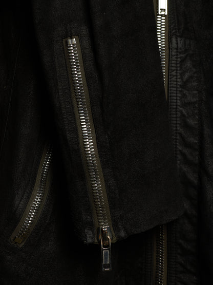 Rick Owens SS21 "PHLEGETHON" BLACK OYSTER Trapunto Klaus Reversed Lamb Leather Jacket