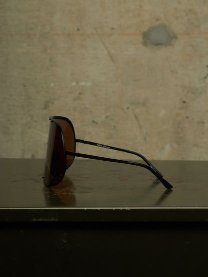 Rick Owens SS22 “FOGACHINE” Matte Black Stainless Steel Brown Tinted Mask Sunglasses Shield