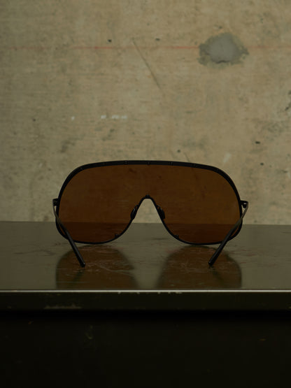 Rick Owens SS22 “FOGACHINE” Matte Black Stainless Steel Brown Tinted Mask Sunglasses Shield