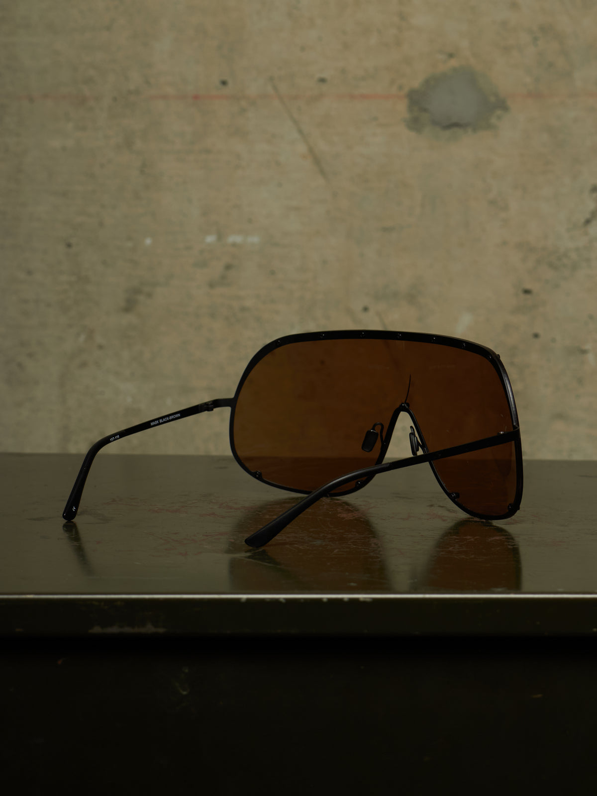 Rick Owens SS22 “FOGACHINE” Matte Black Stainless Steel Brown Tinted Mask Sunglasses Shield