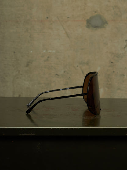 Rick Owens SS22 “FOGACHINE” Matte Black Stainless Steel Brown Tinted Mask Sunglasses Shield