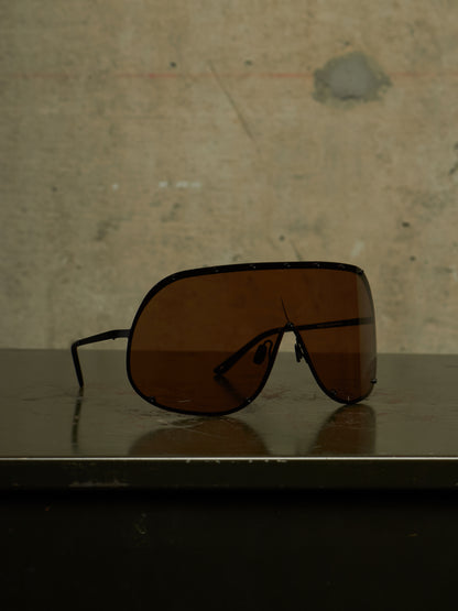 Rick Owens SS22 “FOGACHINE” Matte Black Stainless Steel Brown Tinted Mask Sunglasses Shield