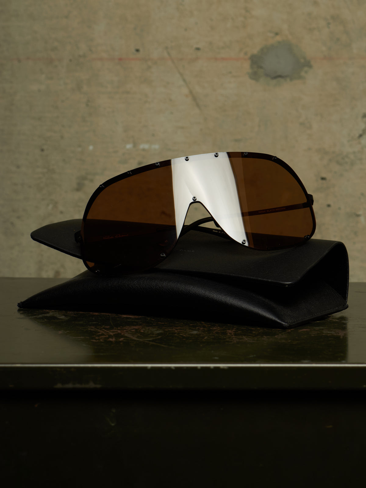 Rick Owens SS22 “FOGACHINE” Matte Black Stainless Steel Brown Tinted Mask Sunglasses Shield