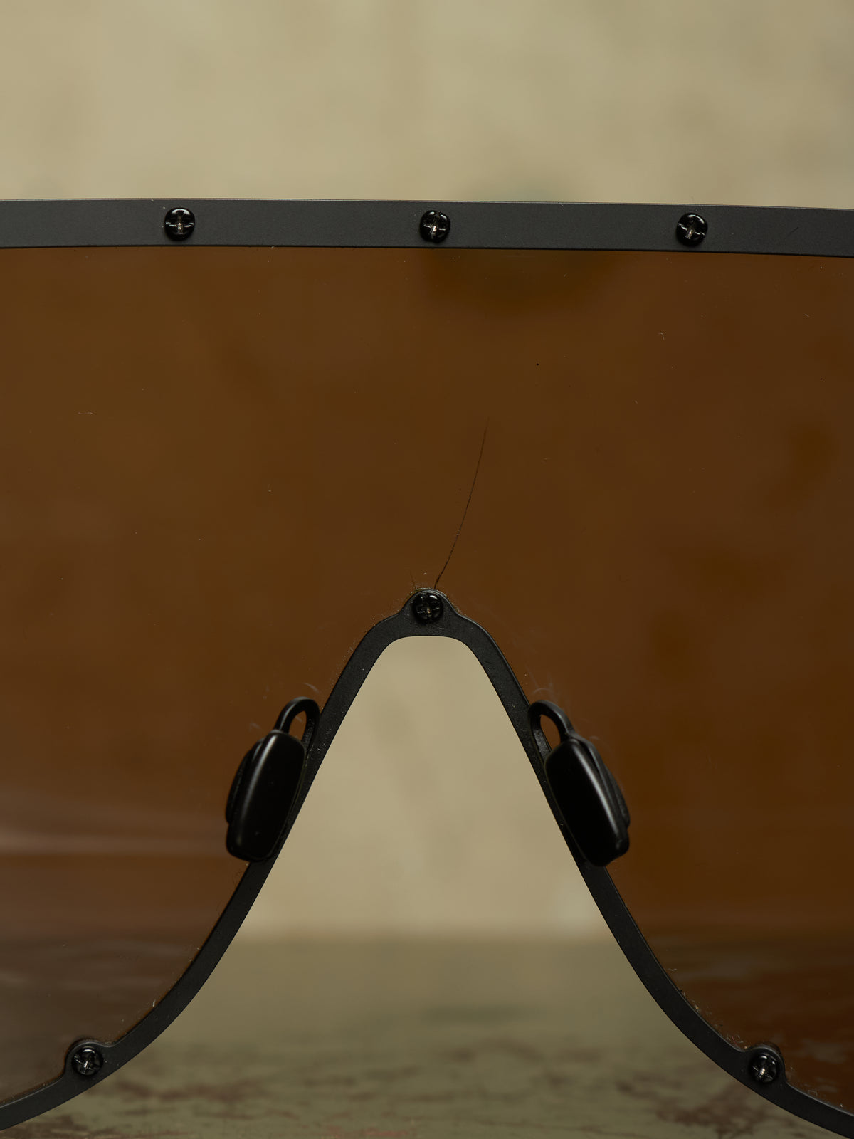 Rick Owens SS22 “FOGACHINE” Matte Black Stainless Steel Brown Tinted Mask Sunglasses Shield