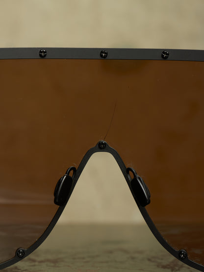 Rick Owens SS22 “FOGACHINE” Matte Black Stainless Steel Brown Tinted Mask Sunglasses Shield